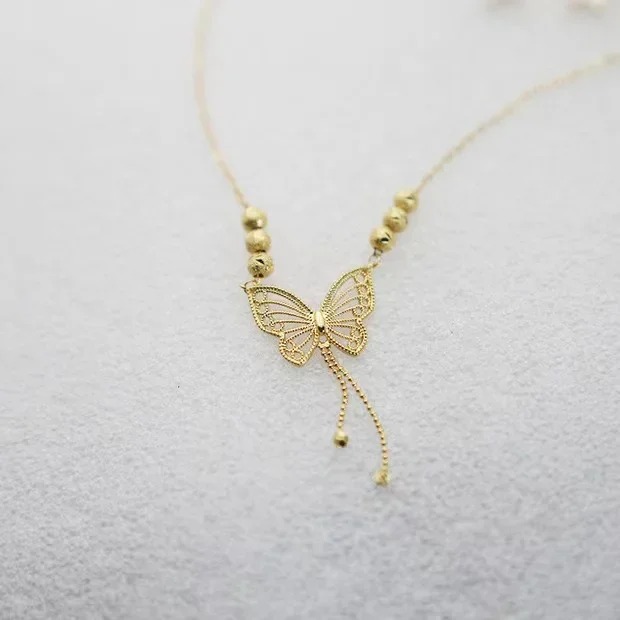 

Hollowed-out Five Blessings Pearl butterfly collarbone necklace, necklace, butterfly tassel necklace for women