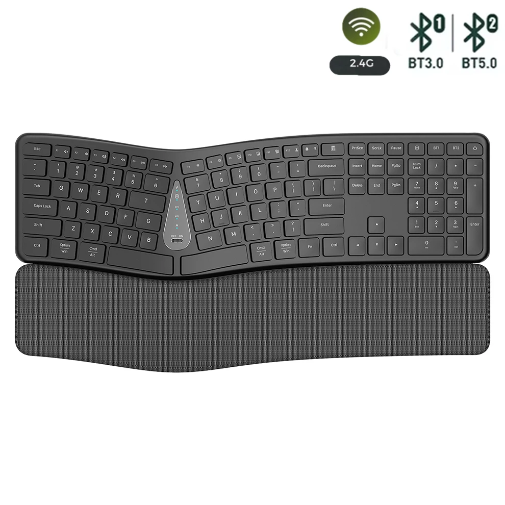 Ergonomic 2.4G Wireless Keyboard Comfortable Natural Typing,Palm Rest,Multi-Device Rechargeable Bluetooth Keyboard for Laptop