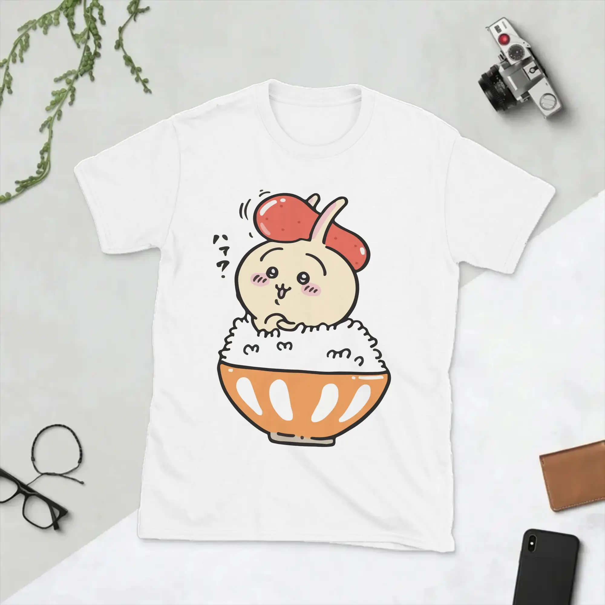 Men's T-Shirts Chiikawas Usagi In Rice Funny 100% Cotton Tees Short Sleeve  T Shirt Round Collar Clothing Party
