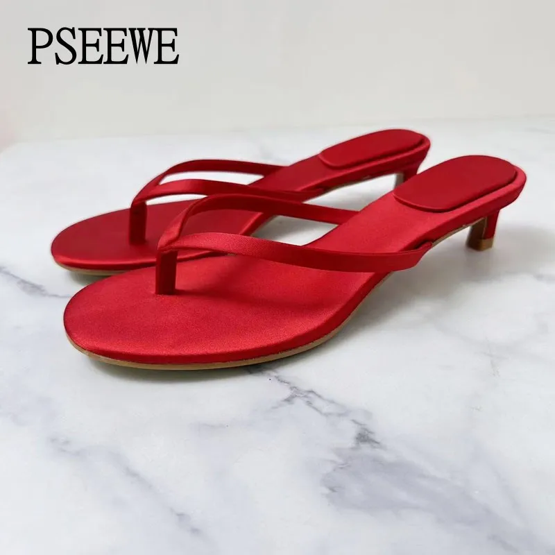 PSEEWE Red Women Sandals 2024 Sexy Cat heels Flip flops Slippers Leopard Print Black High Heels Shoes For Women Slippers Summer