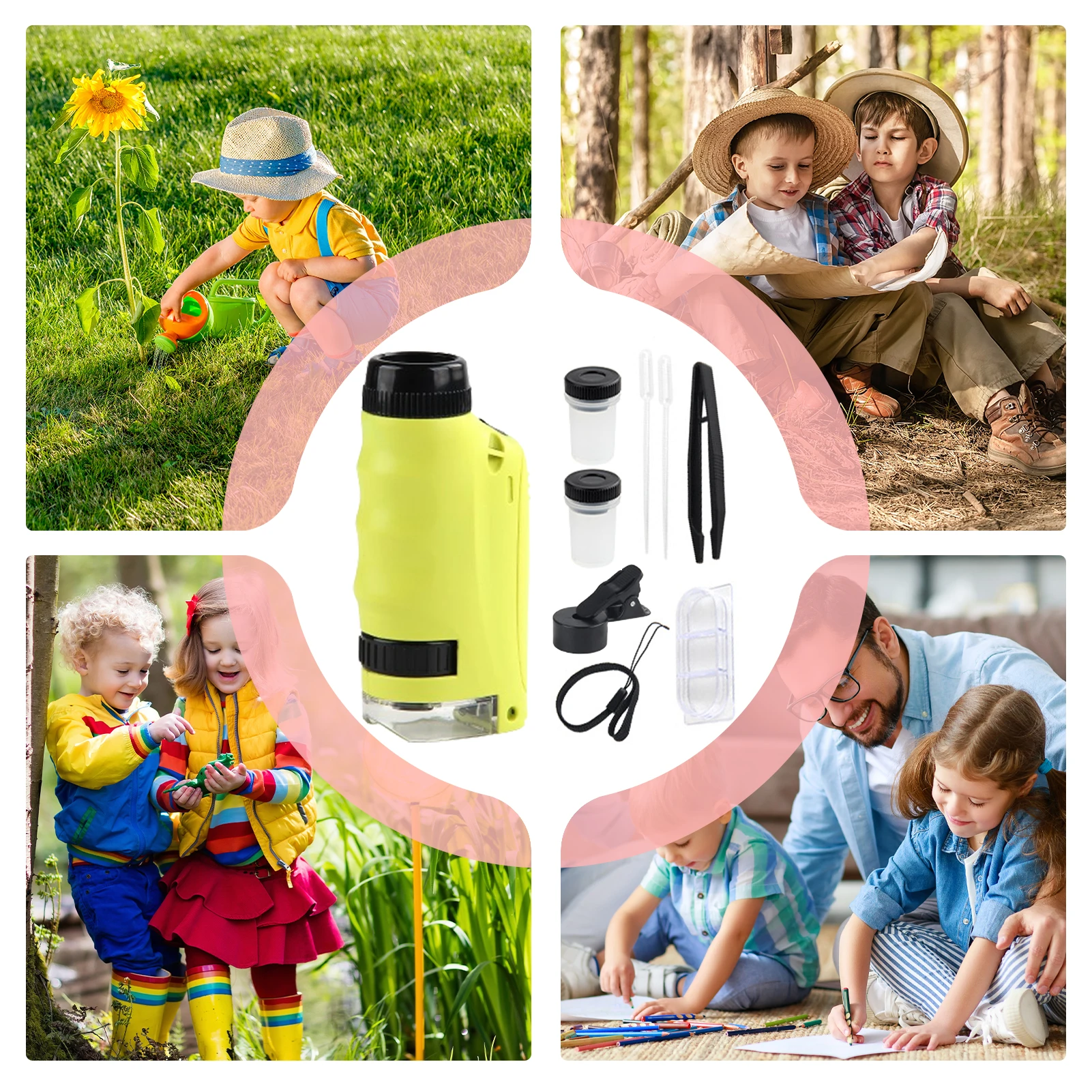 Small Microscope For Kids 250X Magnification Portable Outdoor Microscope LED Lighting Small Handheld Observation Toys