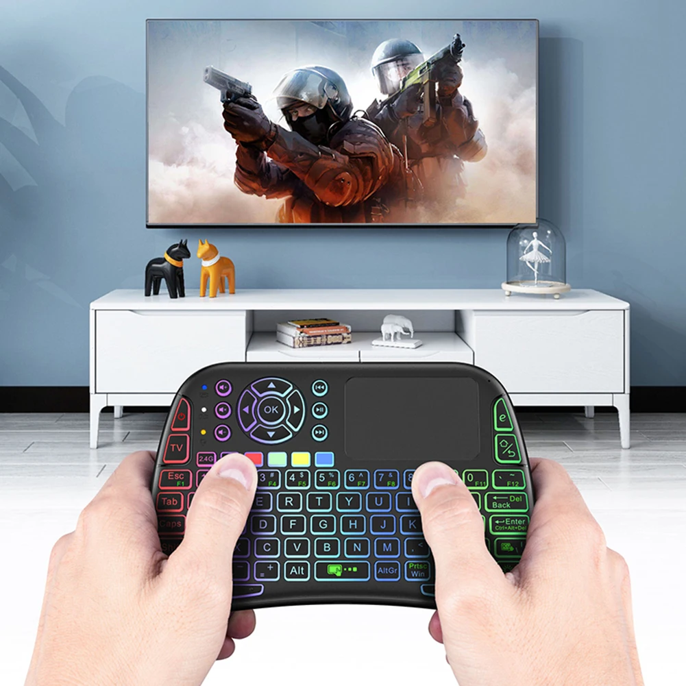 

RGB Backlight Mini Wireless Keyboard Type C Rechargeable Air Mouse Wireless Keyboards 2.4G/Bluetooth-compatible for OS Linux