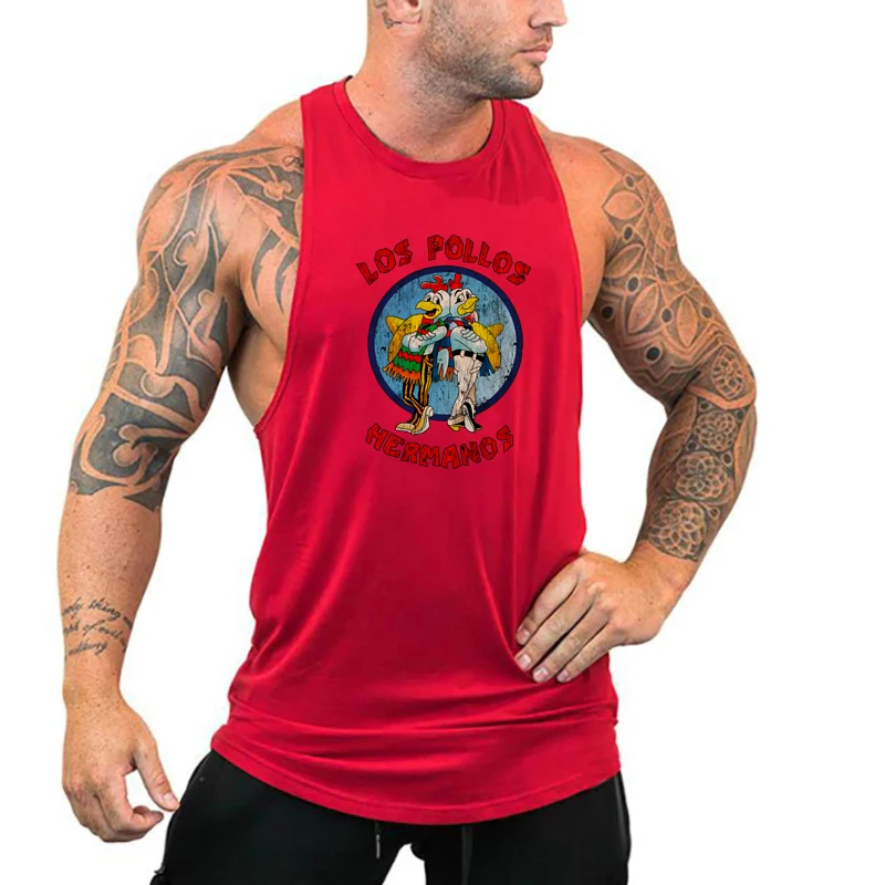 LOS POLLOS Hermanos Funny Printed Gym Clothing Mens Bodybuilding Fitness Running Tank Tops Cotton Cool Sleeveless Sport Shirt