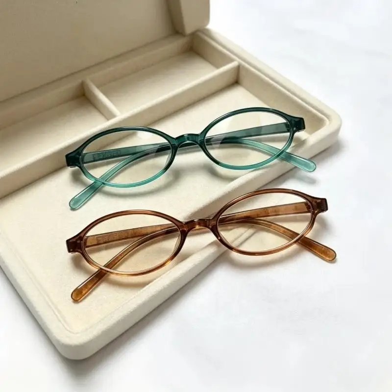 1Pcs Y2K Girls Retro Oval Frame Glasses Women Female Ins Sweet Cool Eyewear Trend Brand Reading Computer Anti Blue Light