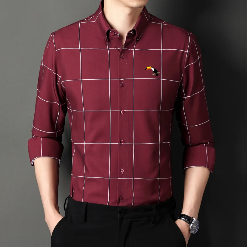 Camisa clásica roja para hombre, cómoda, transpirable