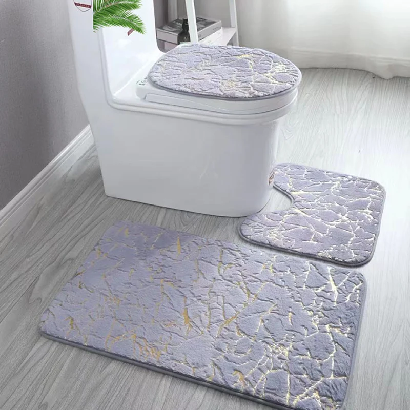 Gold Printing Anti Slip Rugs Shower Flush Door Mat Absorbent Foottnon Slip Toilet Carpet Living Room Bathroom Rugs and Mat Set