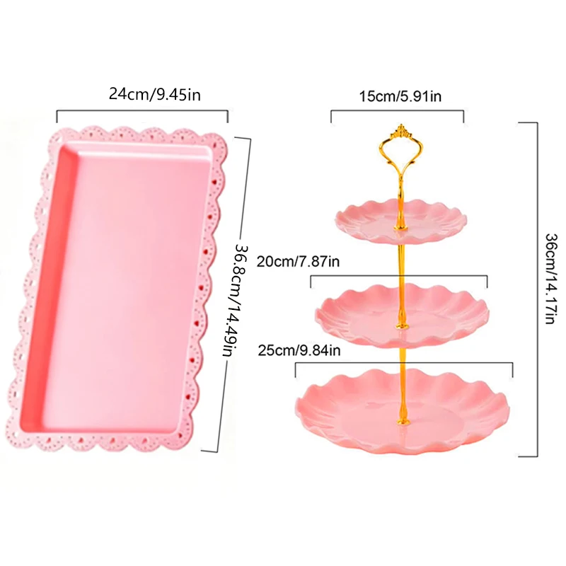 2/5 قطعة رف كعكة وردي فاخر لطاولة الحلوى صينية حلوى شاي بعد الظهر صينية كعك ثلاثية الطبقات، مناسبة لعيد الميلاد. #5