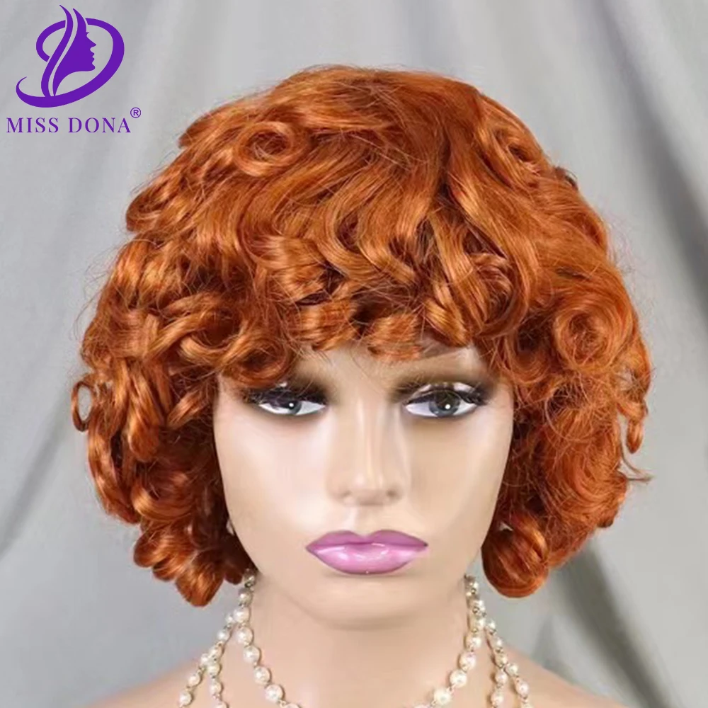 

Ginger Bob Hair Wig Short Bouncy Remy Hair Wig With Bang 200 Density Loose Wave Human Hair Wig for Women 6 Inch