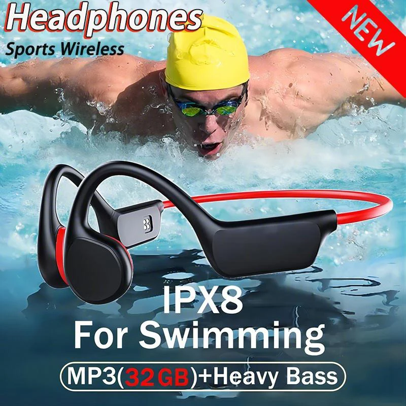 2026 Bone Conduction Headset IPX8 MP3 32GB Bluetooth 5.3 Wireless Swimming Headset With Microphone Waterproof Exercise Fitness
