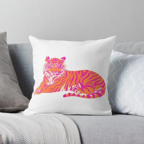 

Pink And Orange Tiger Printing Throw Pillow Cover Car Bed Cushion Anime Office Waist Wedding Pillows not include One Side