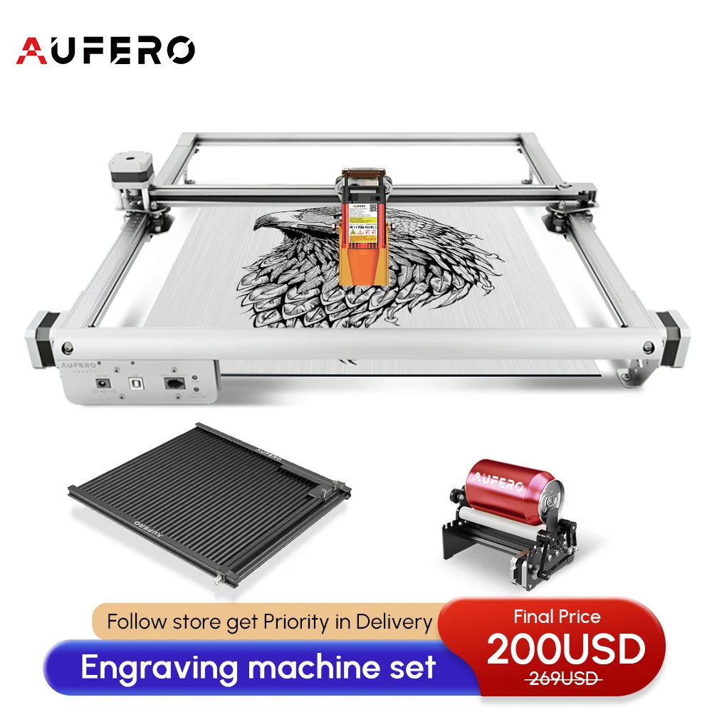 

Aufero Laser Engraving Machine Y-axis Rotary Roller 360° Cutter Engraver Honeycomb Laserbed Woodworking Desktop DIY Logo Marker