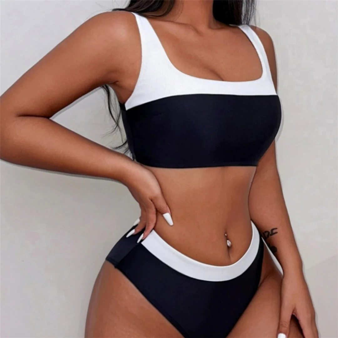 Sexy, zweiteiliger Bikini mit mittlerer Bundhöhe und hohem Beinausschnitt, Damen-Badeanzug, zweiteiliges Bikini-Set, Badebekleidung, Badeanzug, Modell V5879. – Detail 11