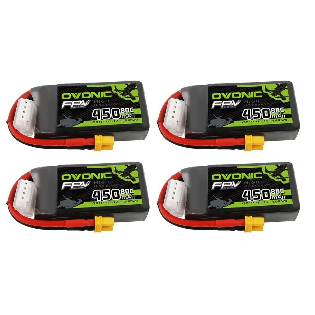 Ovonic 3S LiPo Battery 11.1V 450mAh 80C, XT30 Plug FPV Battery for 80-130mm Micro FPV Drone