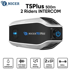 TNICER T5Plus Motorcycle Intercom Bluetooth helmet Headset Motorbike 2 Riders 500M Moto Group, Waterproof/Noise Reduction