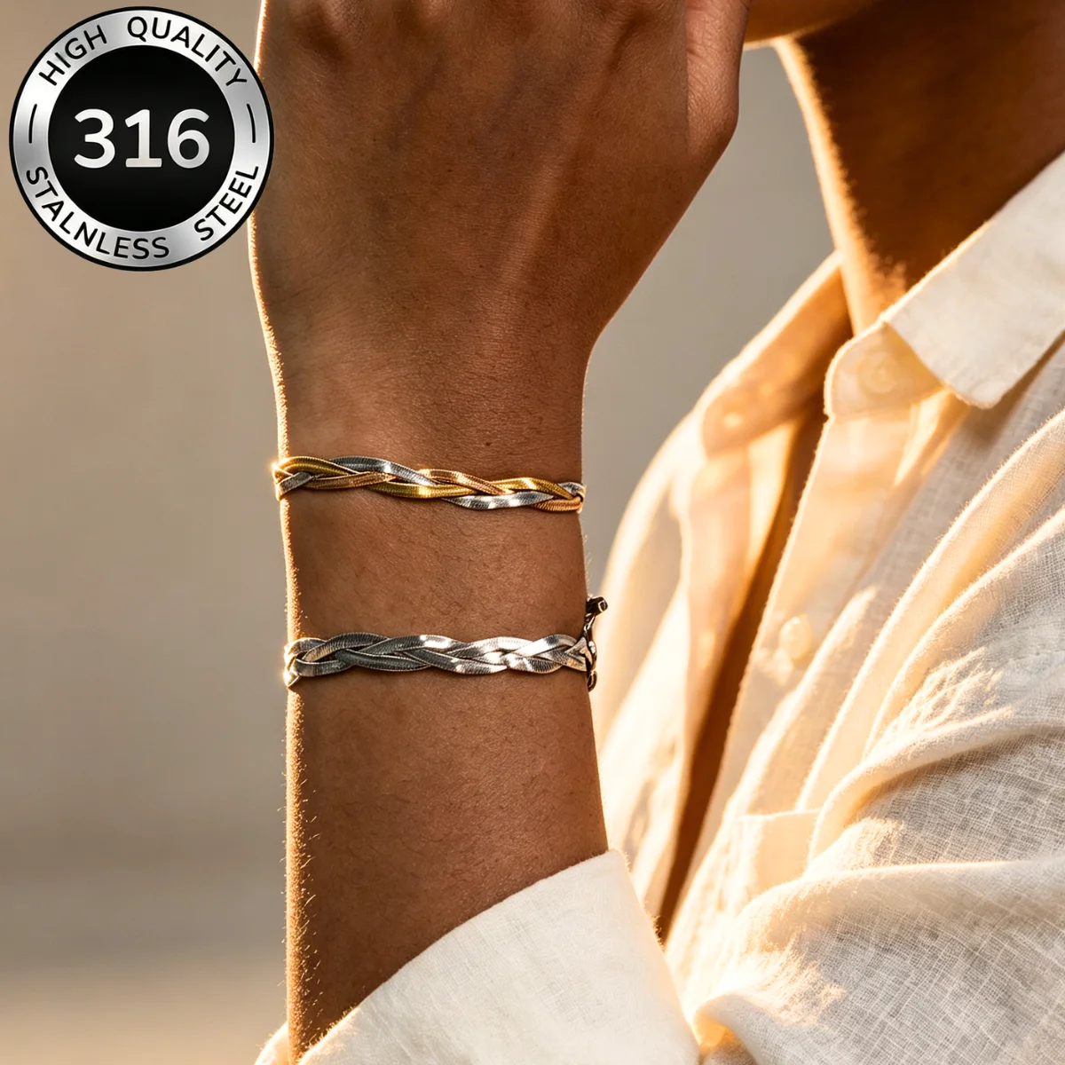 316L Edelstahl 3-in-1 Crossover Schlangenkette Armbänder Silberfarben Gemischte Farben Geflochtene Ketten Schickes Einfaches Damen-Schmuckstück