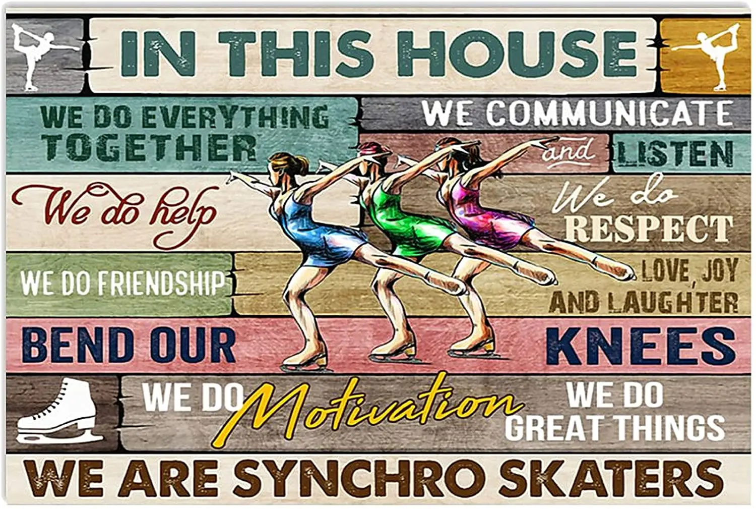 SIGNCHAT Skating Skating in This House We are Synchro Skates Poster Metal Sign 8x12 inches