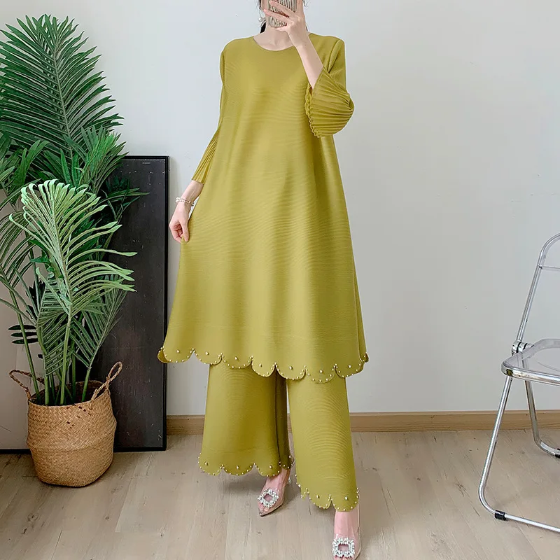 Autumn 2024 New Loose Long Coat Plus Size Wide-leg Pants Suit Feminine Fashion Two Piece Sets Womens Outifits