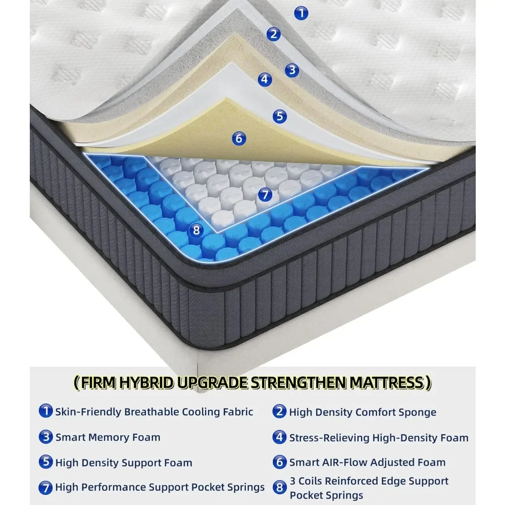 King Size Mattress 12 Inch Hybrid King Mattress in a Box,  High density Memory Foam and Independent Pocket Springs, Firm