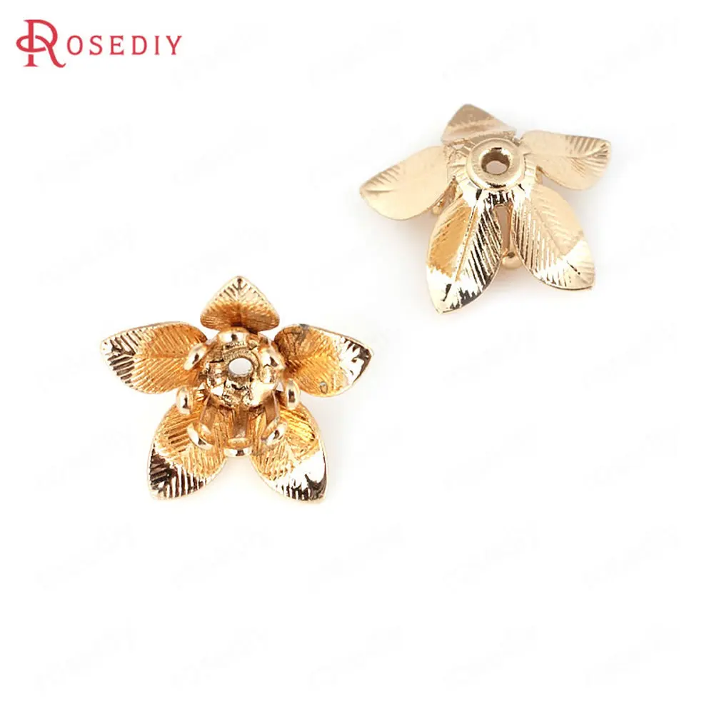 (D161)6 pieces 14mm High Quality Champagne Gold Color Plated Brass Flower Spacers Diy Jewelry Accessories