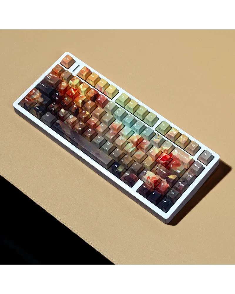 PBT Double Engraved Light Transmission Keycaps Rose Theme Original Full Set Korean Russian Thai For Wooting