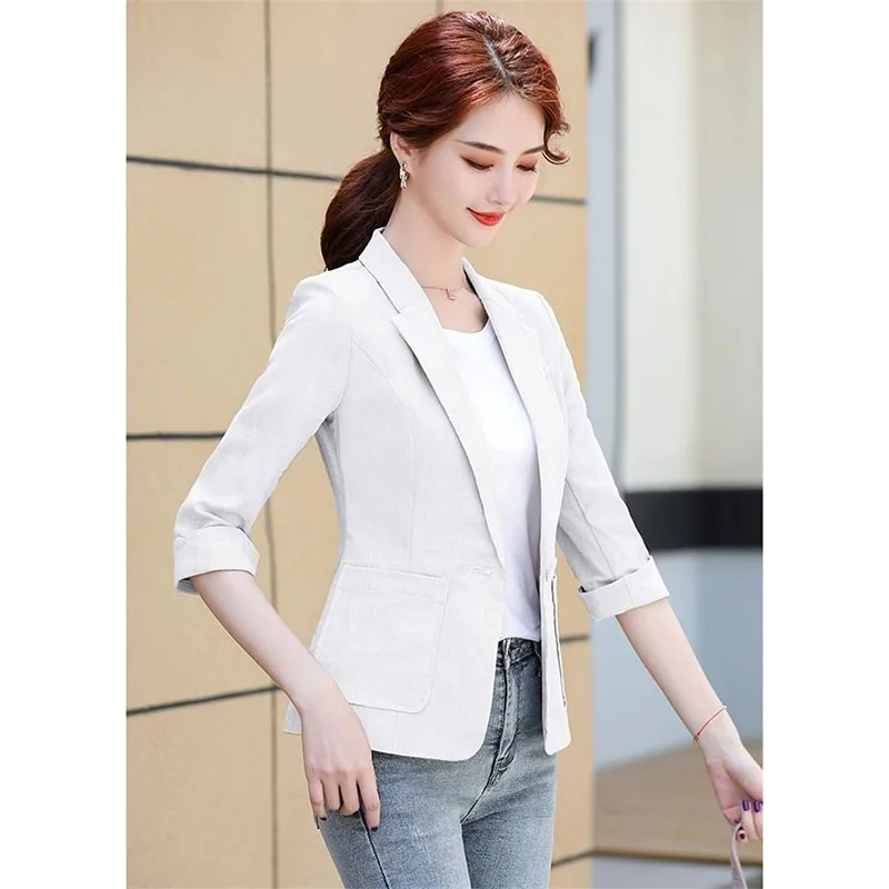 Terno de linho casaco feminino blazer verão outono design fino coreano high-end casual curto terno mulher temperamento terno jaqueta topo
