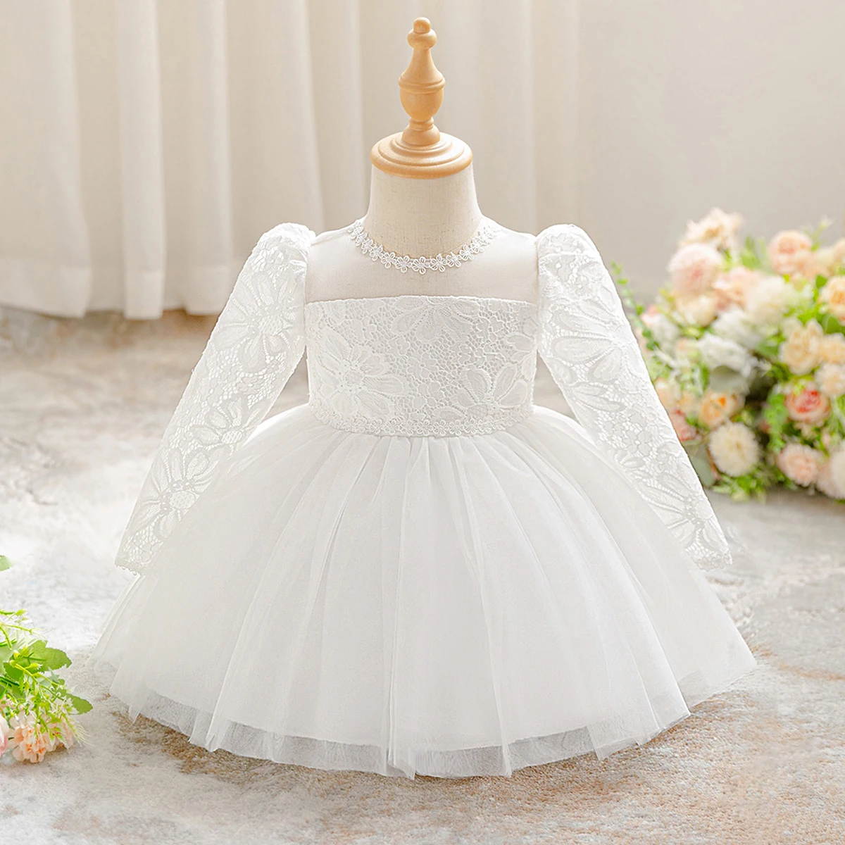 Элегантное платье для крещения для маленьких девочек, платье принцессы с длинными рукавами на первый день рождения, свадьбу, платье подружки невесты для девочек, рождественское платье для выпускного вечера
