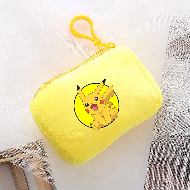 Mini porte-monnaie en peluche Pokemon Pikachu, dessin animé Anime, sac de rangement carré en toile pour étudiant, sac à main pour garçon et fille,