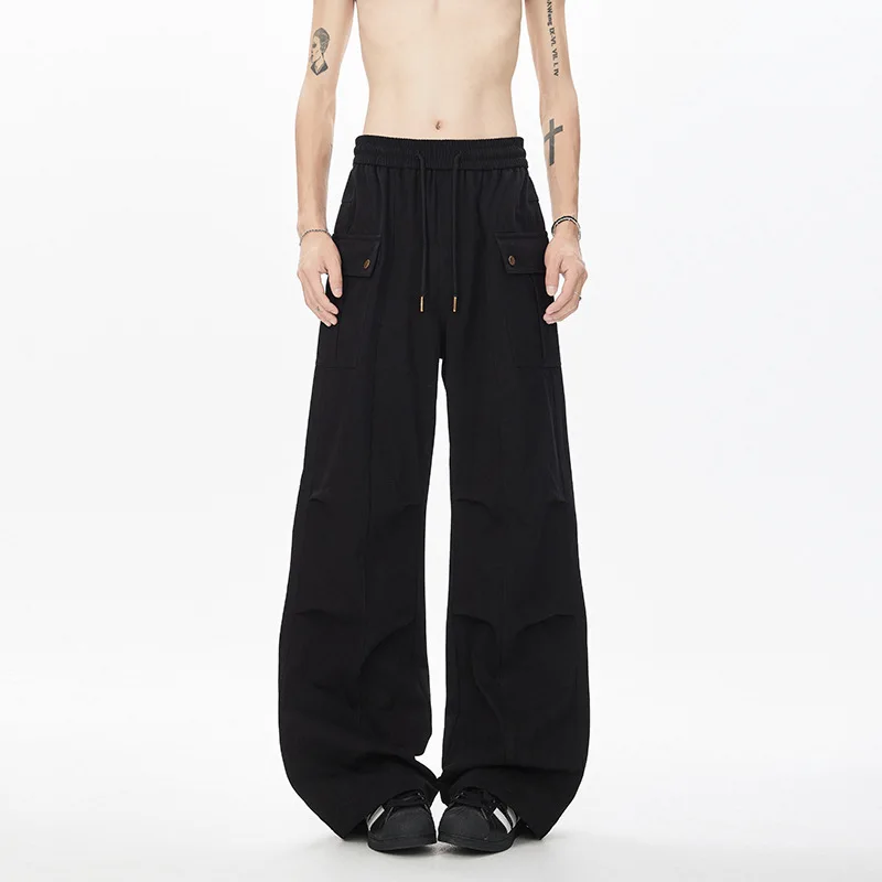 

Drawstring Pocket Pleated Wide-Leg Scimitar Casual Pants 2025 Autumn New American Workwear Pants Unisex Solid Color Fashion C3VT
