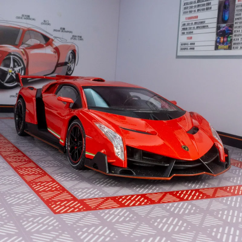 1:24 model mobil Lamborghini Veneno dari bahan alloy, pintu dapat dibuka, cocok untuk koleksi dan dapat diberikan sebagai hadiah ulang tahun kepada teman