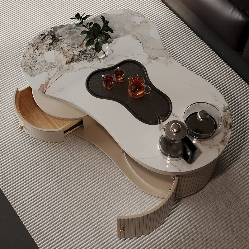 Tea Table, Living Room, Home, Office, Integrated Italian Minimalist Cloud, Modern Light Luxury Rock Slab Tea Table