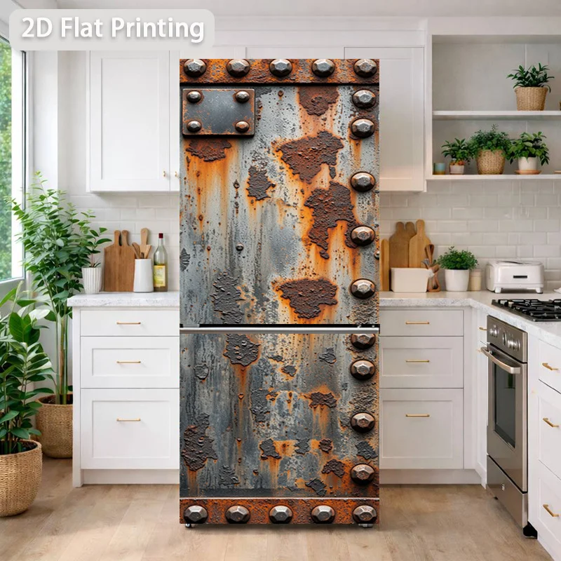 Printing Refrigerator Sticker 60×180cm Rust Rivet Pattern Themed Design Self-Adhesive Wall Decal Wallpaper, Suitable for Cabin