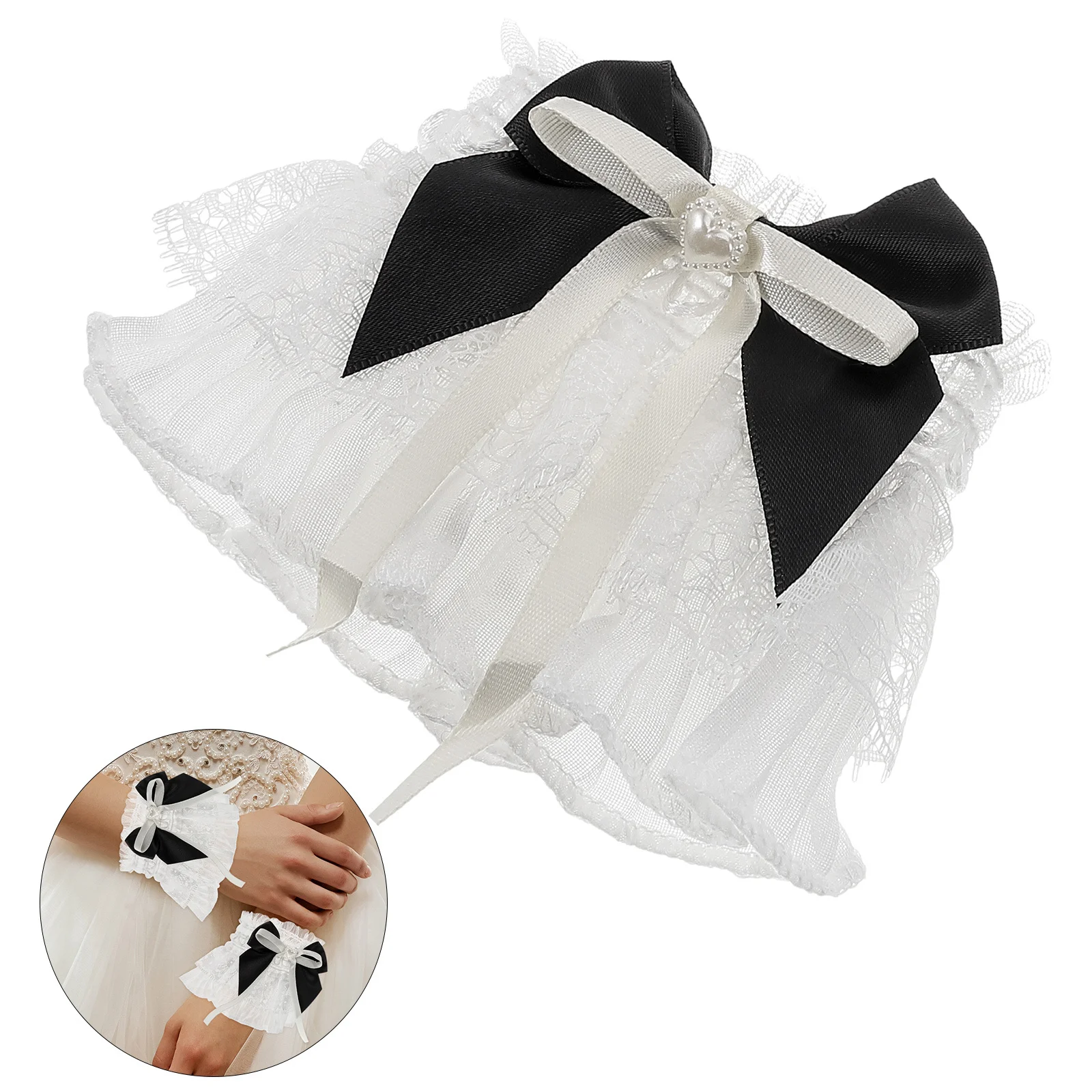 

1Pair Lace Wrist Cuffs Floral Elastic Bracelet Wedding Halloween Tea Party Lolita Lace Gloves Women Hand Sleeve Ruffled
