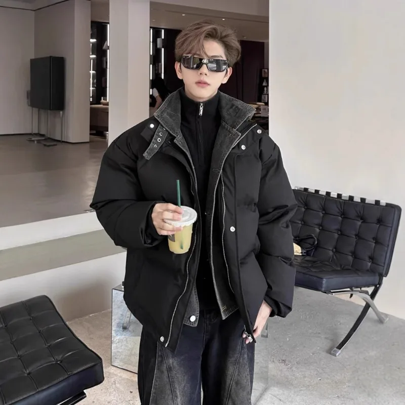Fake Two Pieces of Winter Warm Cotton-padded Jacket for Men Outerwear New Stand-up Collar Casual Autumn and Winter Bread Jacket