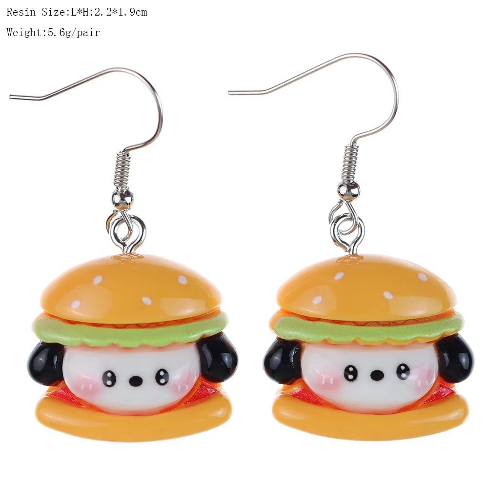 1pair Cute Cartoon Little White Dog Fries Burger Earrings Creative Girl Heart Hook Earrings Drop Earrings Jewelry