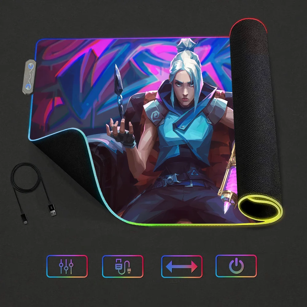Game V-VALORANT jett Mouse Pad RGB LED Light Non-Slip Rubber Base Waterproof Office PC Home Best Price Desk-Mat USB Large Game