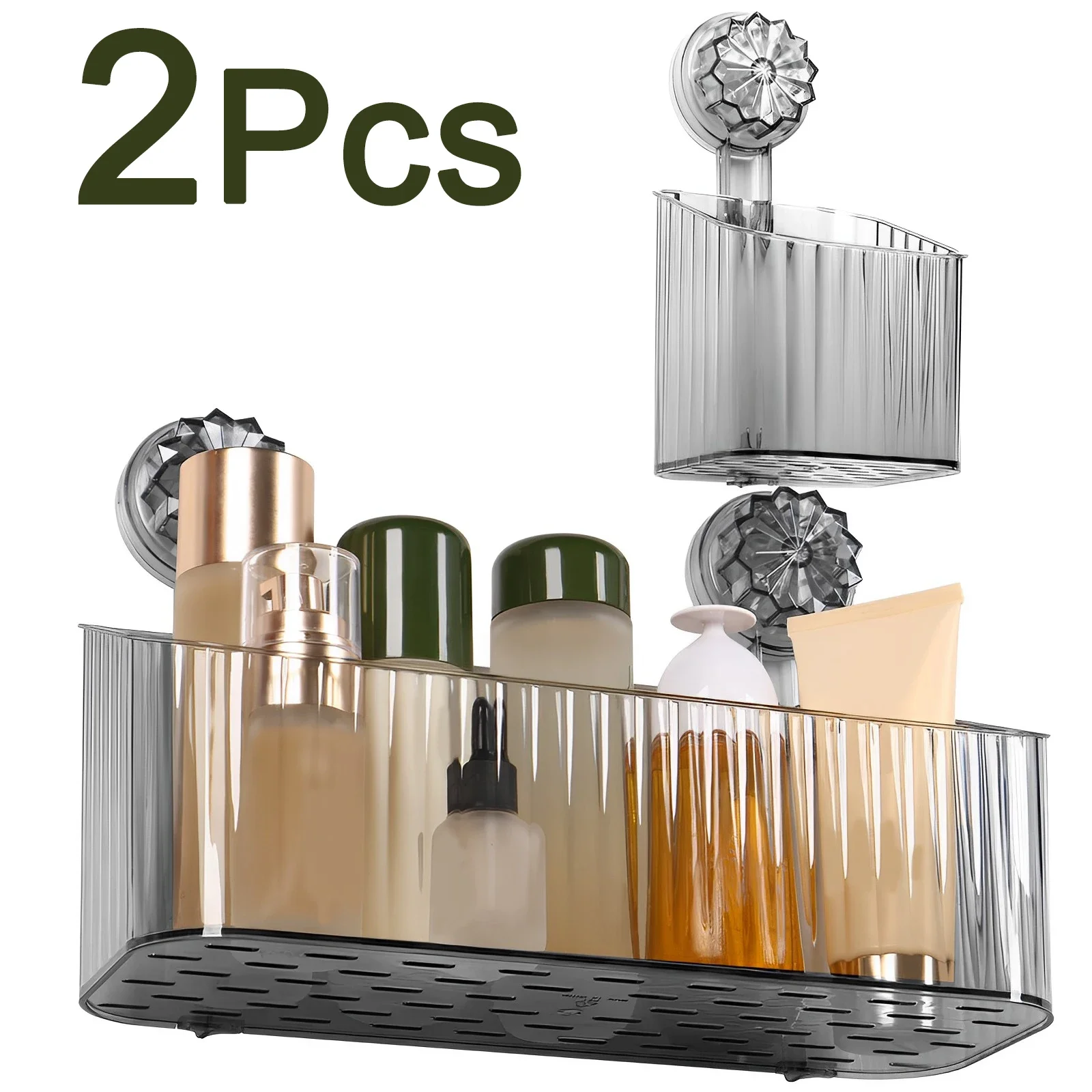 

2Pcs Bathroom Organizer With Suckers Wall-mounted No Drill Shower Makeup Shelf Clear Self-Drainage Kitchen Bath Storage Rack