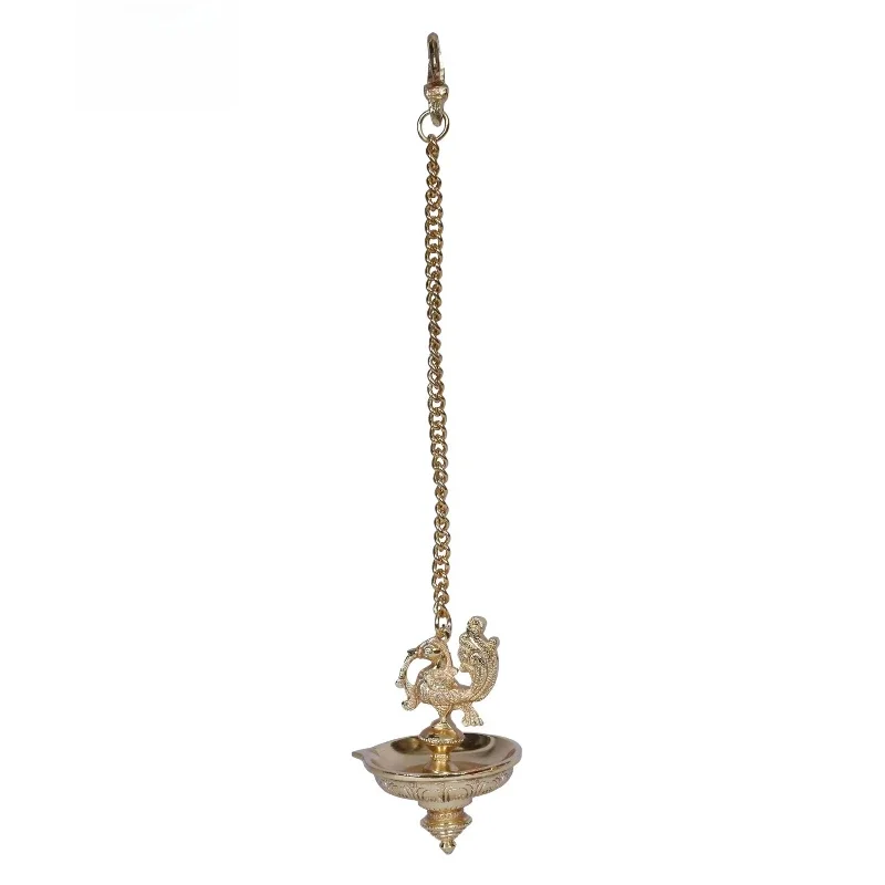 17-Inch handmade peacock brass lamp, gold-plated chain, hanging brass lamp for Indian home decoration items