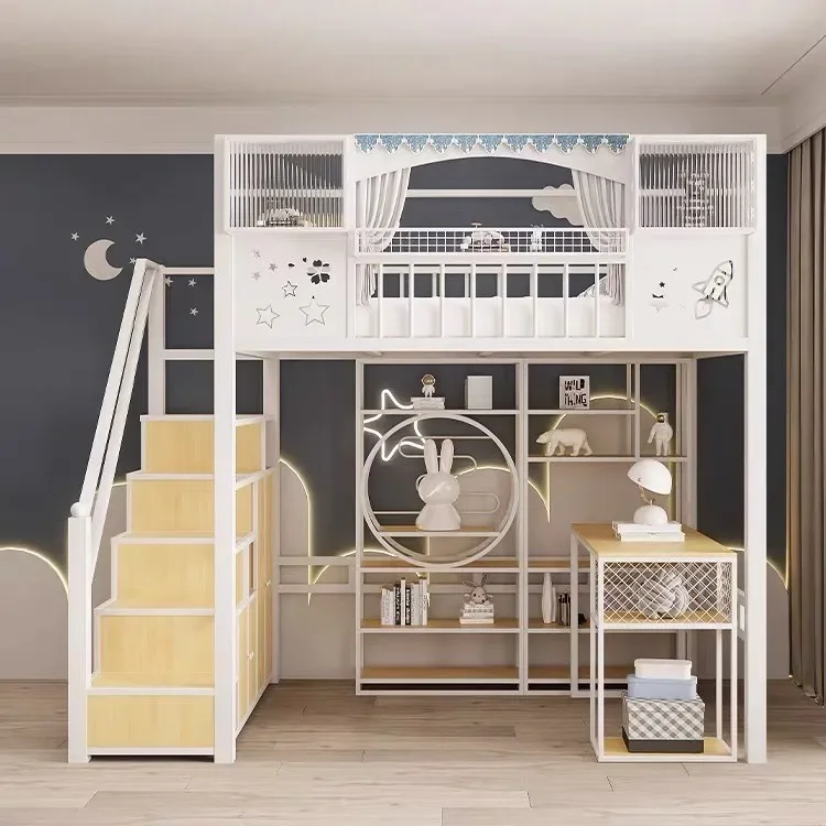 Wrought iron loft beds with staircase single upper beds, loft beds, student dormitory loft beds