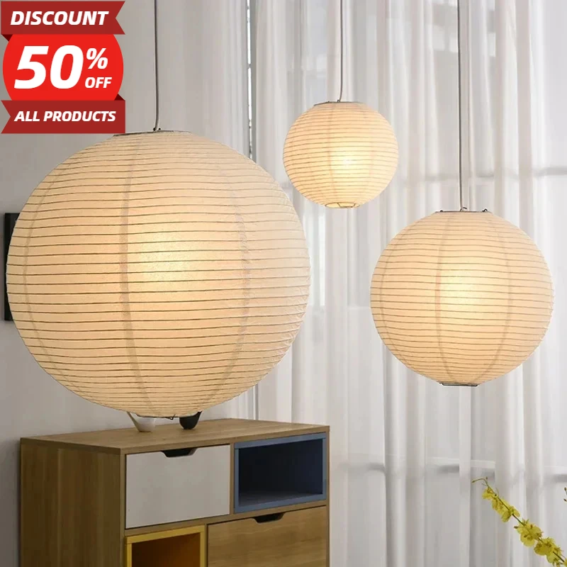 Wabi Sabi Wind Round Rice Paper Led Pendant Lights Living Room Bedroom Loft Restaurant Bar Home Decor Chandelier