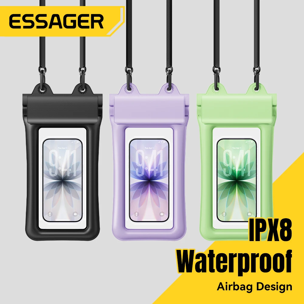 Essager IPX8 Waterproof Phone Pouch Floating Airbag Case Touch Sensitive Clear Phone Bag  for Beach Swimming Drifting Hot Spring