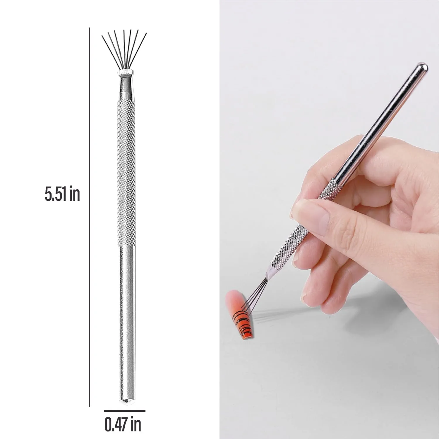 2 PCS Stainless Steel Nail Art 7-Pin Brush Pen For Nail Art Lines Designs Brush Tools For Nails Liner Marbling Effects Brush