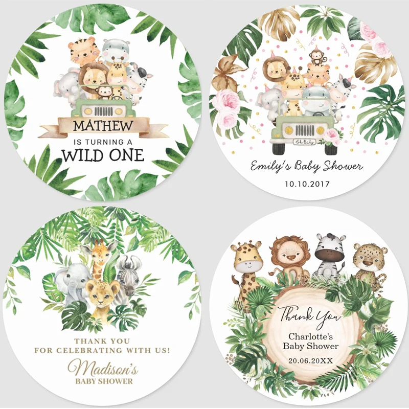 Wedding Stickers Custom Wedding Labels Personalized Baptism Animal Jungle Collection Birthday Seal Stickers Party Decor Supplies