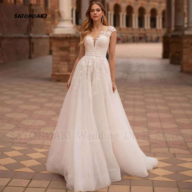 

Vestidos De Noiva Elegant Boho Wedding Dresses 2024 Cap Sleeve O-Neck Lace Appliques Beach Bride Gown Robe Mariée Custom Made
