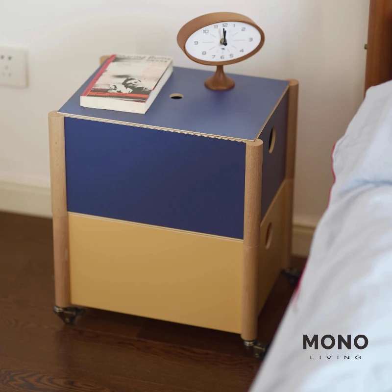 Vintage Modular Bedside Cabinet Movable Multi-Layer Wooden Storage Box High-Aesthetic Remote Organizer Decor Cabinet