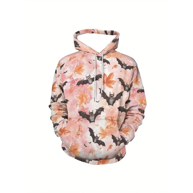 

2025 New Fashionable Men's and Women's Hoodies 3D Printed Halloween Bat Pumpkin Pattern Design with Pocket for Daily Wearing
