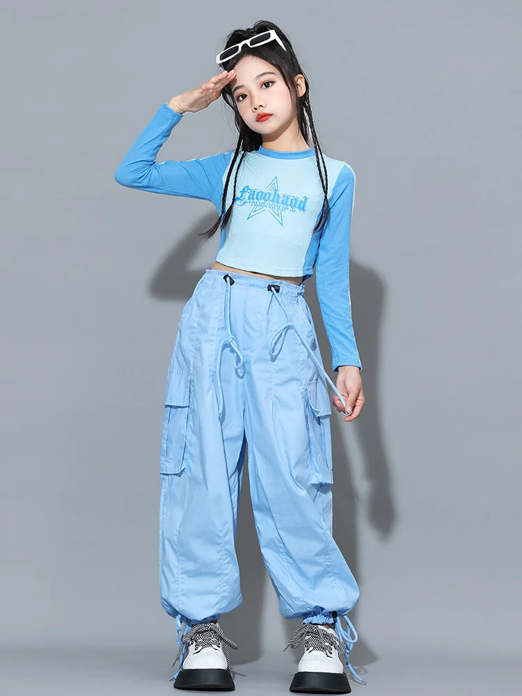 Mädchen Hip Hop Tanz Kostüm Kinder Blau Ärmelloses Top Jogger Hosen Kinder Jazz Street Performance Kleidung Sets