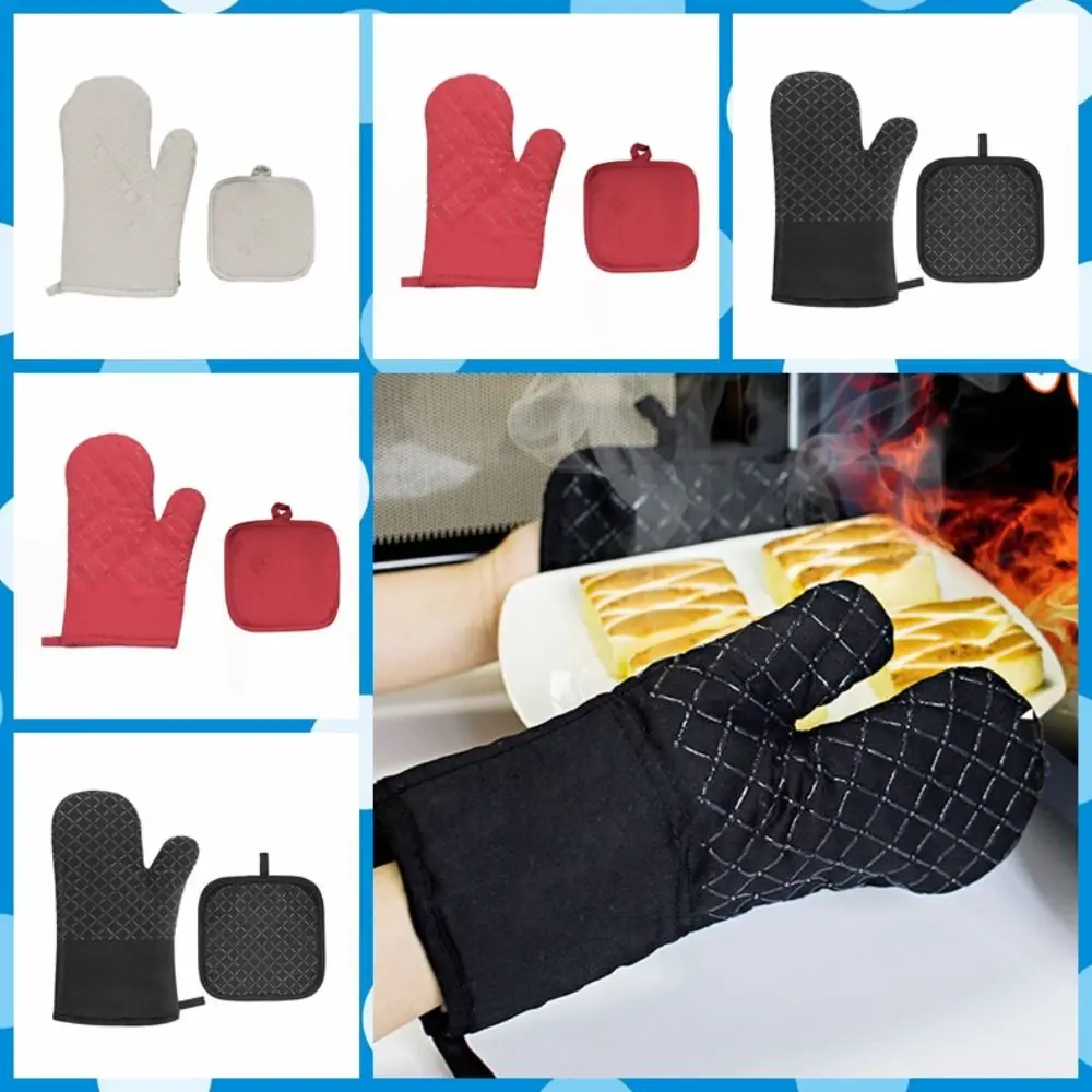 With Pot Holder Oven Mitts Non-Slip Anti-Scald Kitchen Gloves Thickened Thermal Insulation Insulated Glove Microwave