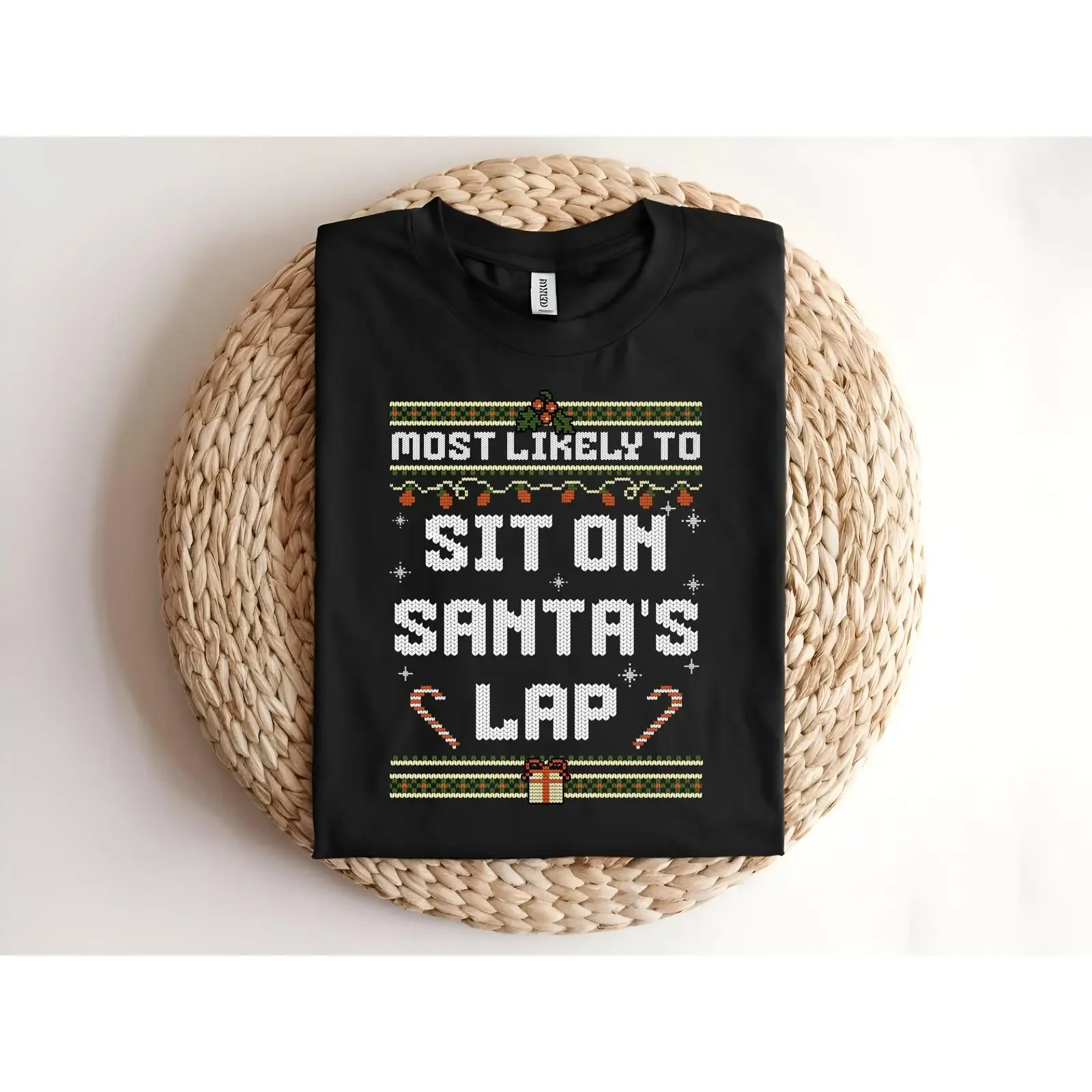 Most Likely To Sit On Santa's Lap T Shirt Ugly Christmas SweaT Funny  vintage Washed Stretched Stylish Soft fashion Slightly