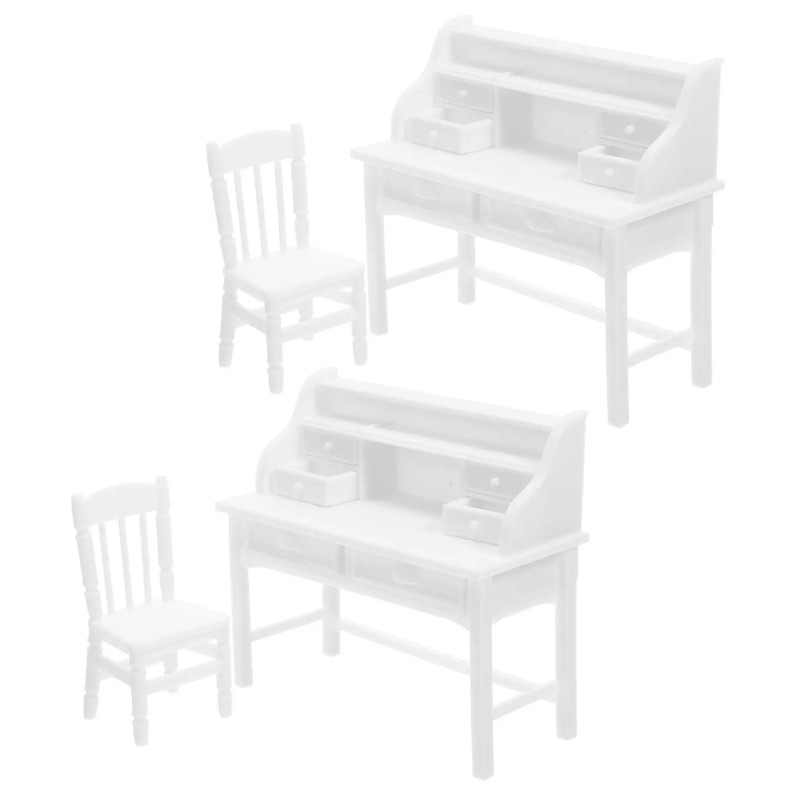 

2Sets Miniature Desk and Chair Set for Dollhouse Realistic Functional Drawers Imagination Play Classroom Home Miniature