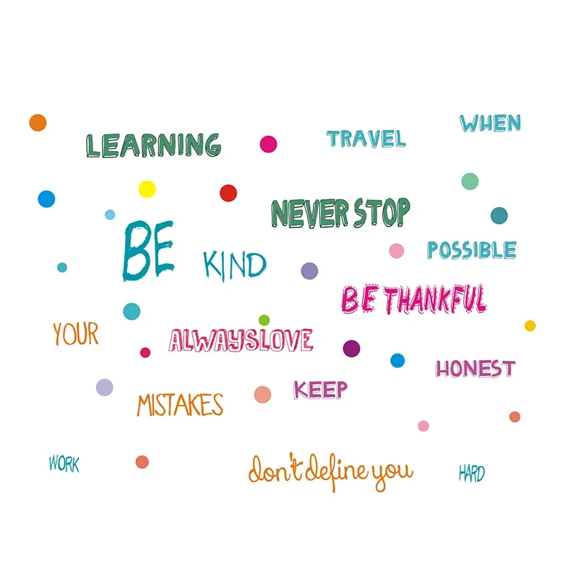 رياض الأطفال ملهمة ملصقات جدار ديكور ذاتية اللصق الكلمات الإنجليزية البولكا نقطة الفصول الدراسية تحفيزية الجدار ملصق الشارات #6